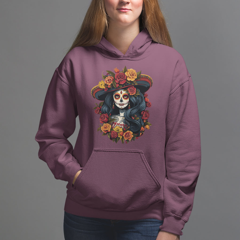 Day of the Dead Women Hoodie La Catrina De Los Muertos Calavera Sugar Skull Women TS02 Maroon Printyourwear