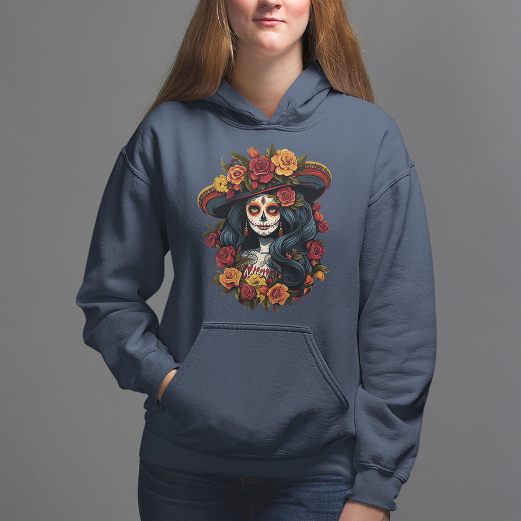 Day of the Dead Women Hoodie La Catrina De Los Muertos Calavera Sugar Skull Women TS02 Navy Printyourwear