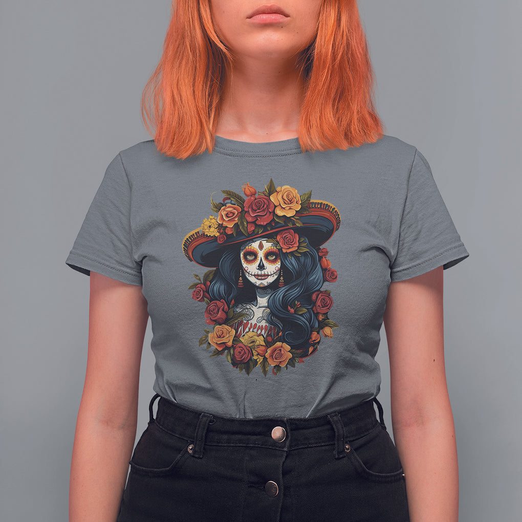 Day of the Dead Women T Shirt For Women La Catrina De Los Muertos Calavera Sugar Skull Women TS02 Charcoal Printyourwear