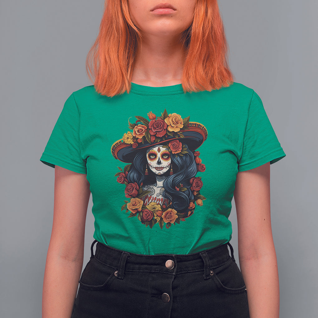 Day of the Dead Women T Shirt For Women La Catrina De Los Muertos Calavera Sugar Skull Women TS02 Irish Green Printyourwear