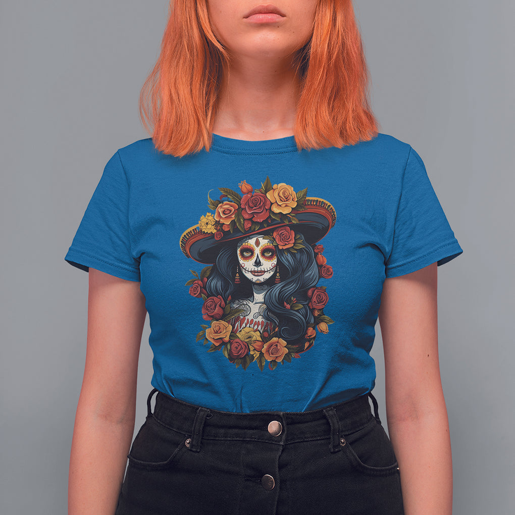 Day of the Dead Women T Shirt For Women La Catrina De Los Muertos Calavera Sugar Skull Women TS02 Royal Blue Printyourwear