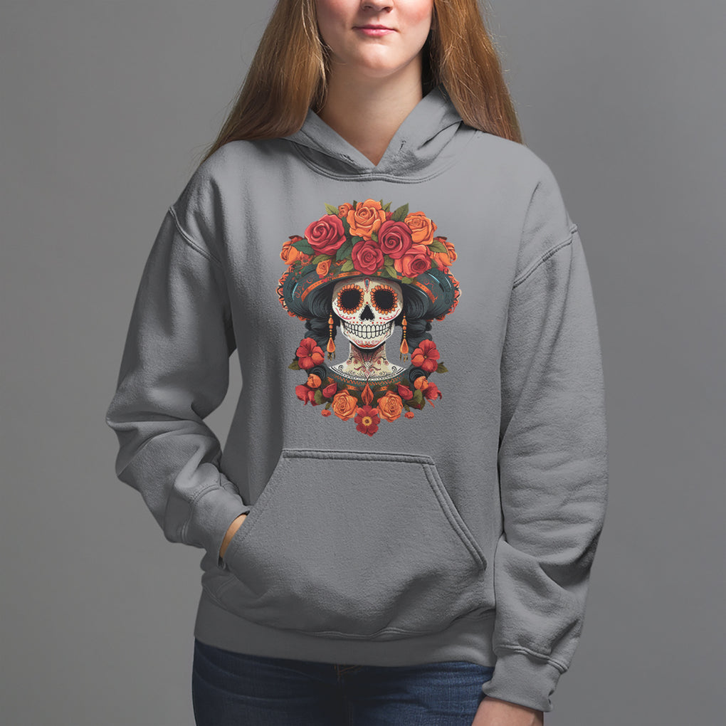 Day of the Dead Women Hoodie Dia De Los Muertos Calavera Sugar Skull Women TS02 Charcoal Printyourwear