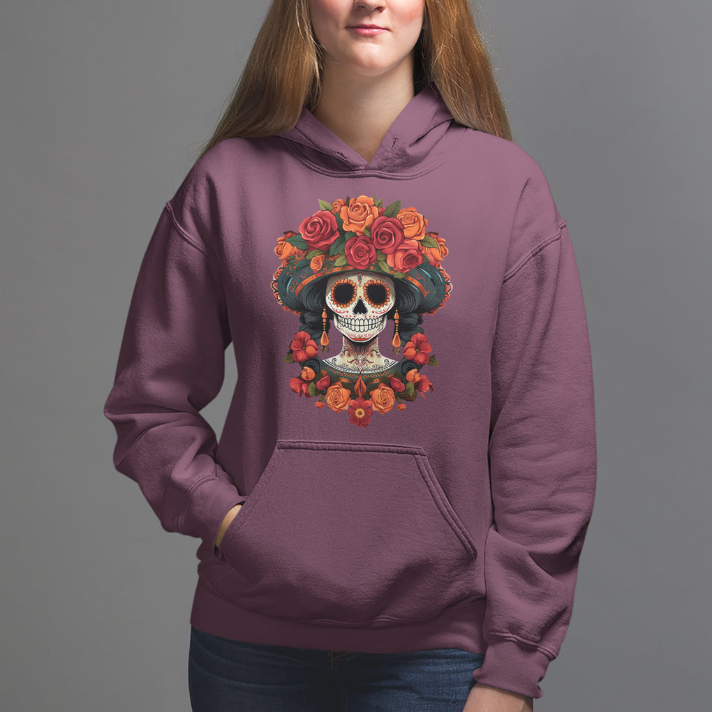 Day of the Dead Women Hoodie Dia De Los Muertos Calavera Sugar Skull Women TS02 Maroon Printyourwear
