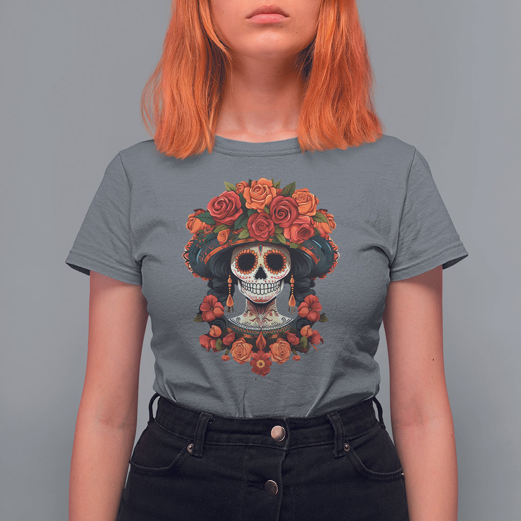 Day of the Dead Women T Shirt For Women Dia De Los Muertos Calavera Sugar Skull Women TS02 Charcoal Printyourwear