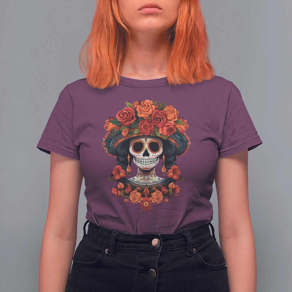Day of the Dead Women T Shirt For Women Dia De Los Muertos Calavera Sugar Skull Women TS02 Maroon Printyourwear