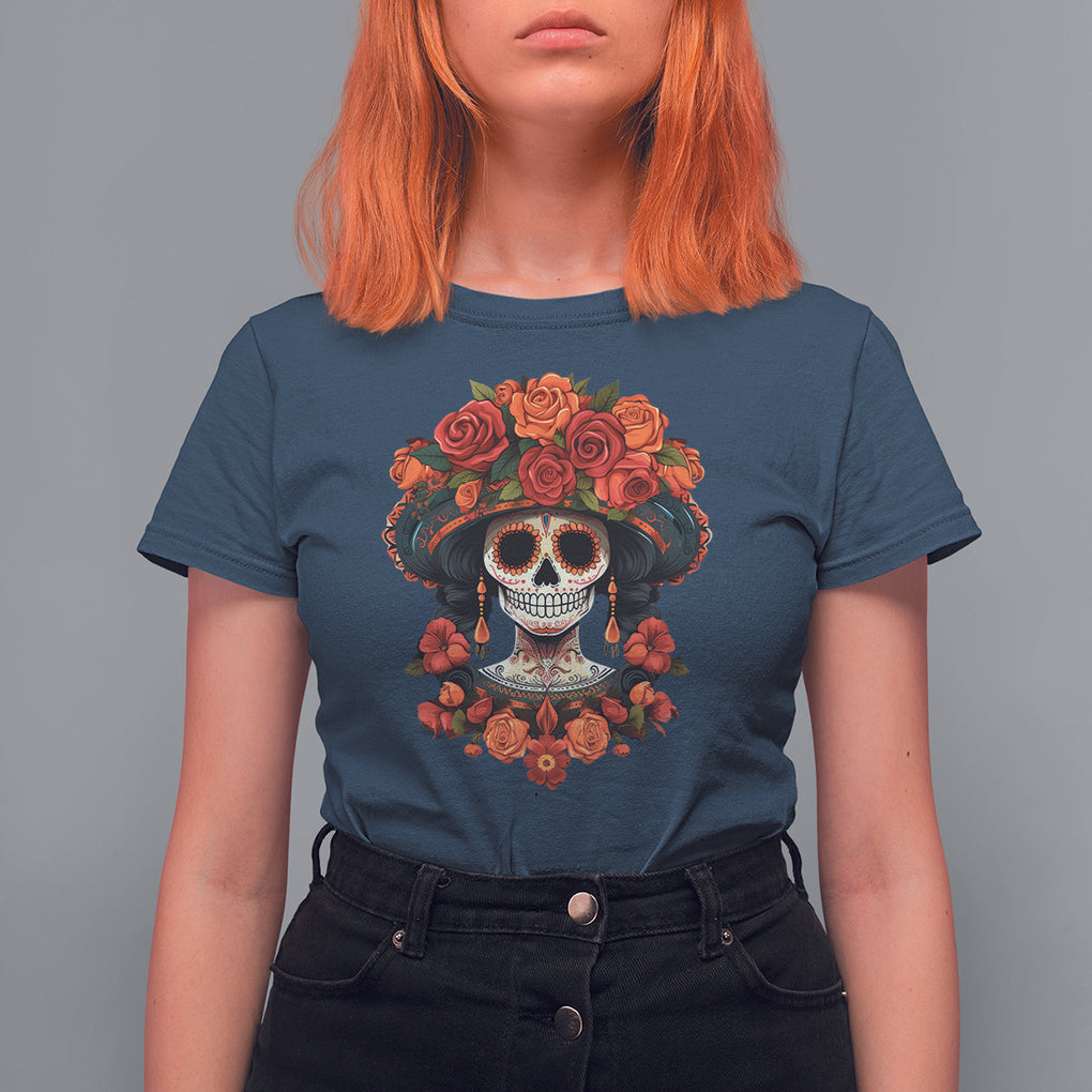 Day of the Dead Women T Shirt For Women Dia De Los Muertos Calavera Sugar Skull Women TS02 Navy Printyourwear