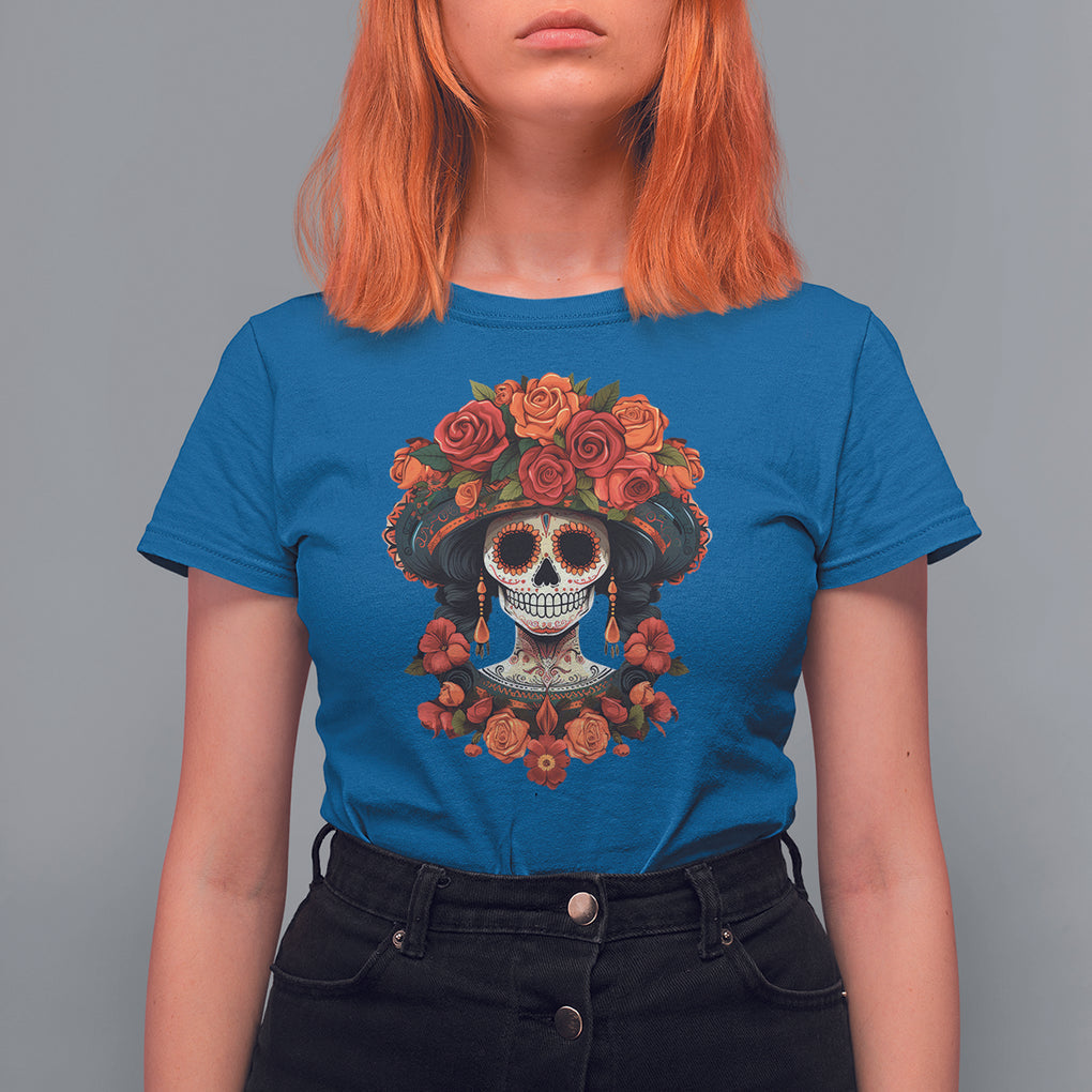 Day of the Dead Women T Shirt For Women Dia De Los Muertos Calavera Sugar Skull Women TS02 Royal Blue Printyourwear