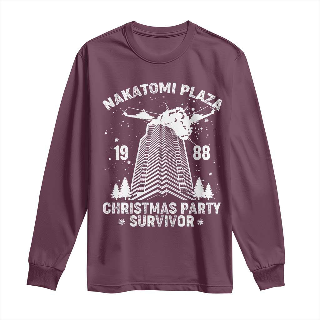 Nakatomi Plaza Long Sleeve Shirt Christmas Party 1988 Survivor TS02 Maroon Print Your Wear