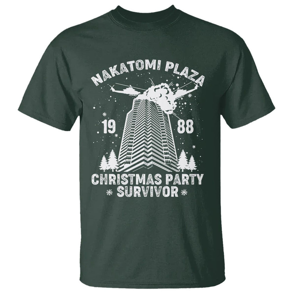 Nakatomi Plaza T Shirt Christmas Party 1988 Survivor TS02 Dark Forest Green Printyourwear