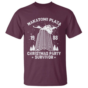 Nakatomi Plaza T Shirt Christmas Party 1988 Survivor TS02 Maroon Printyourwear
