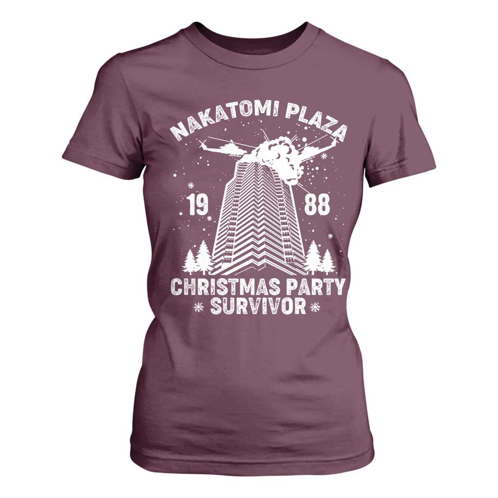 Nakatomi Plaza T Shirt For Women Christmas Party 1988 Survivor TS02 Maroon Print Your Wear