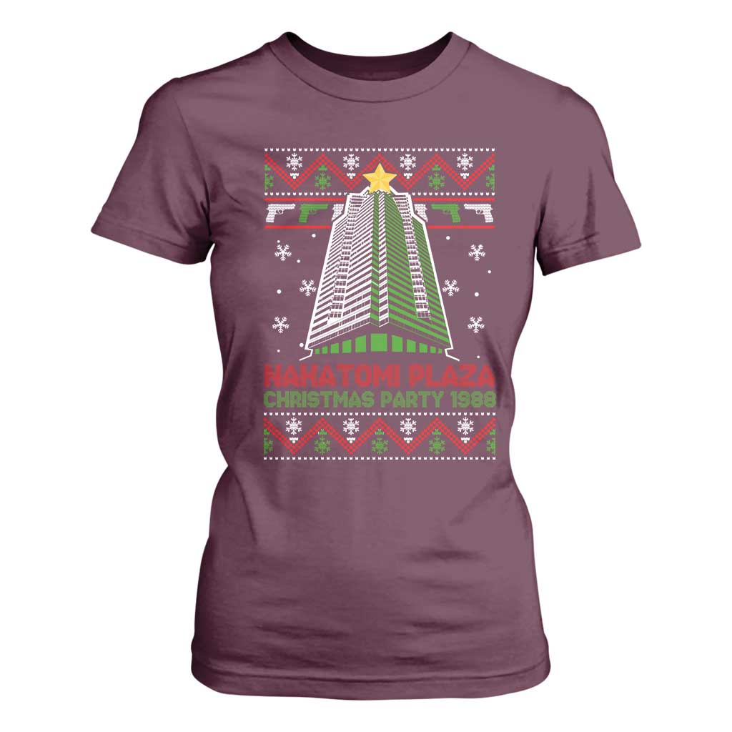 Nakatomi Plaza T Shirt For Women Christmas Party 1988 TS02 Maroon Print Your Wear