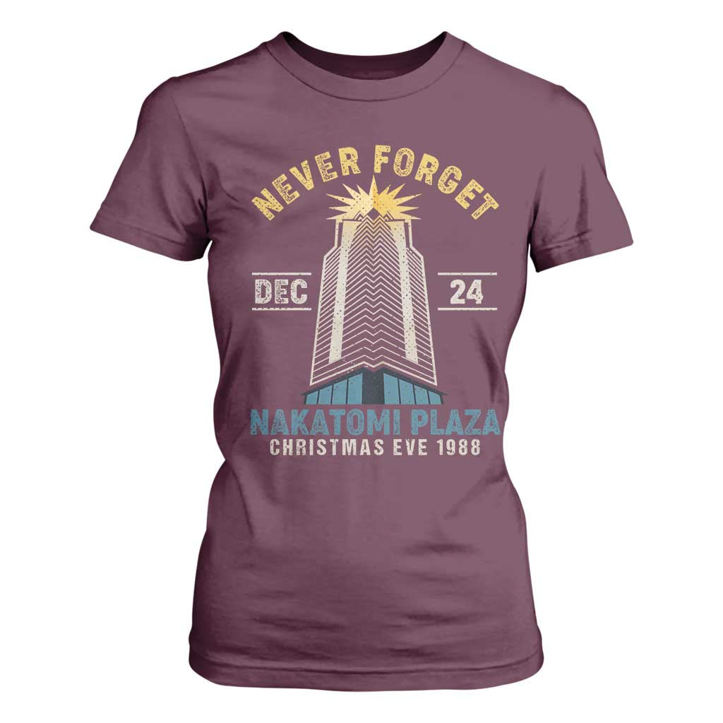 Nakatomi Plaza T Shirt For Women Never Forget December 24 Christmas Eve 1988 TS02 Maroon Print Your Wear