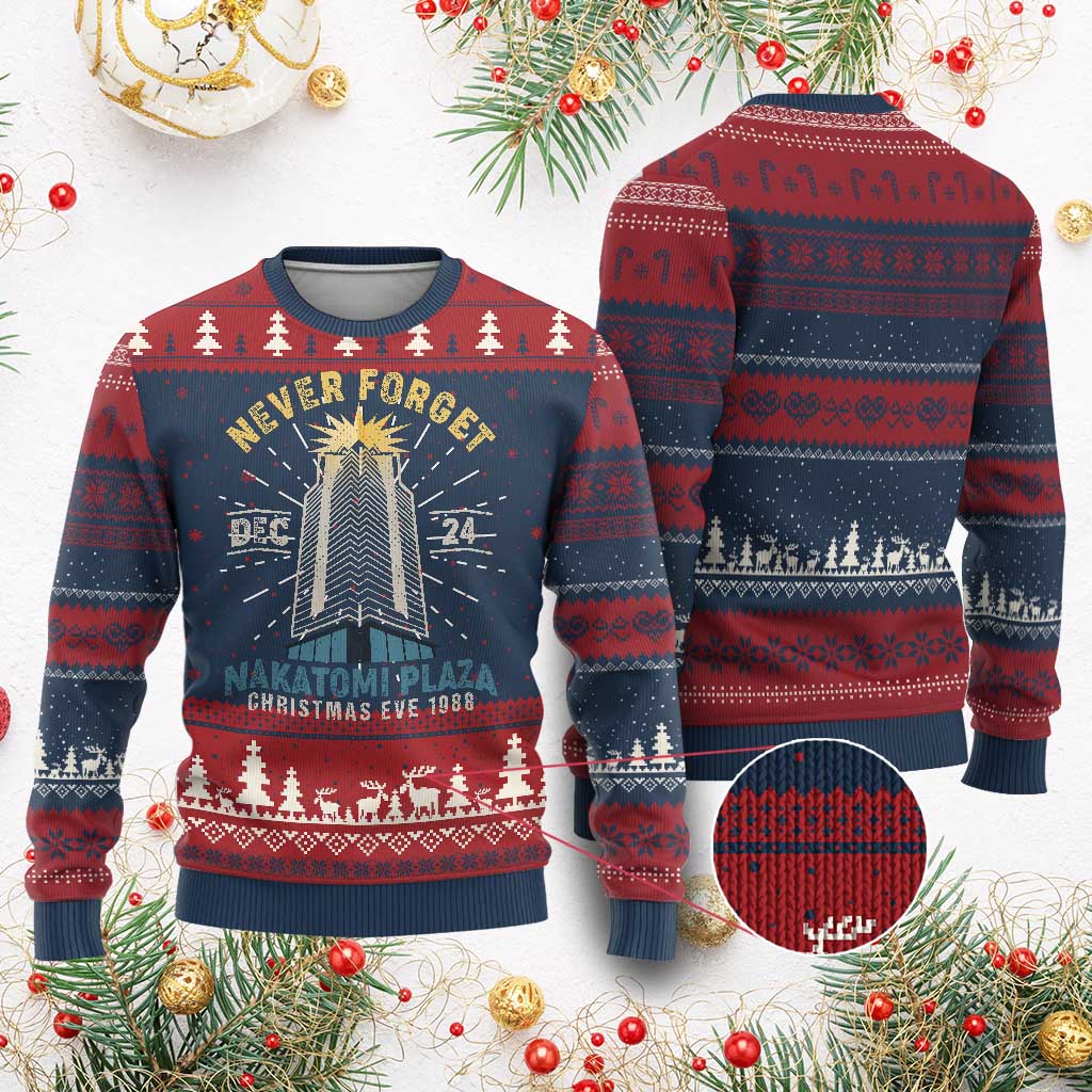 Funny Nakatomi Plaza Ugly Christmas Sweater Never Forget December 24 Xmas Eve 1988 TS02 Burgundy Print Your Wear
