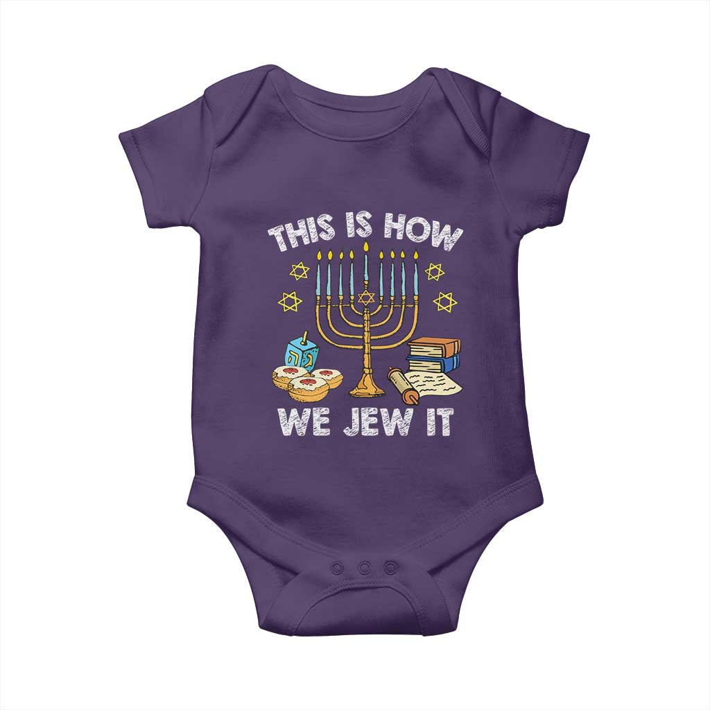Funny Jewish Hanukkah Baby Onesie This How We Jew It Menorah Chanukah TS02 Purple Print Your Wear