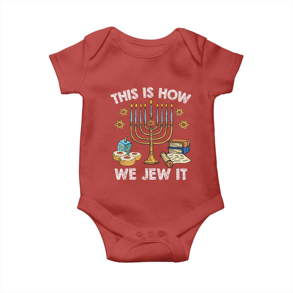Funny Jewish Hanukkah Baby Onesie This How We Jew It Menorah Chanukah TS02 Red Print Your Wear