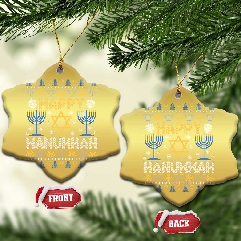Happy Hanukkah Christmas Ornament Jewish Festival of Lights Hanukkiah Menorah Ugly Chanukah TS02 Snow Flake Gold Print Your Wear