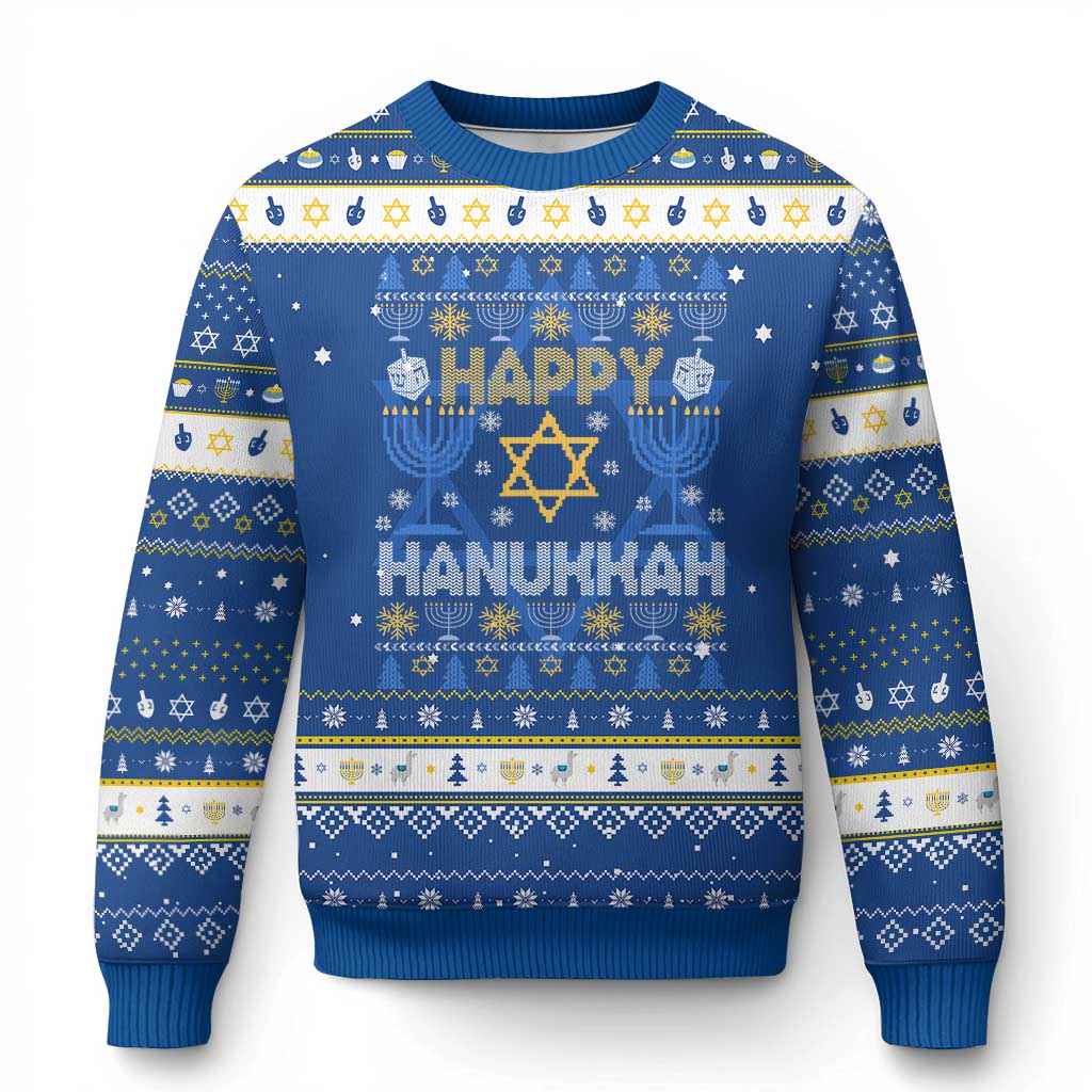 Happy Hanukkah Ugly Sweater Jewish Festival of Lights Hanukkiah Menorah Ugly Chanukah TS02 Blue White Print Your Wear