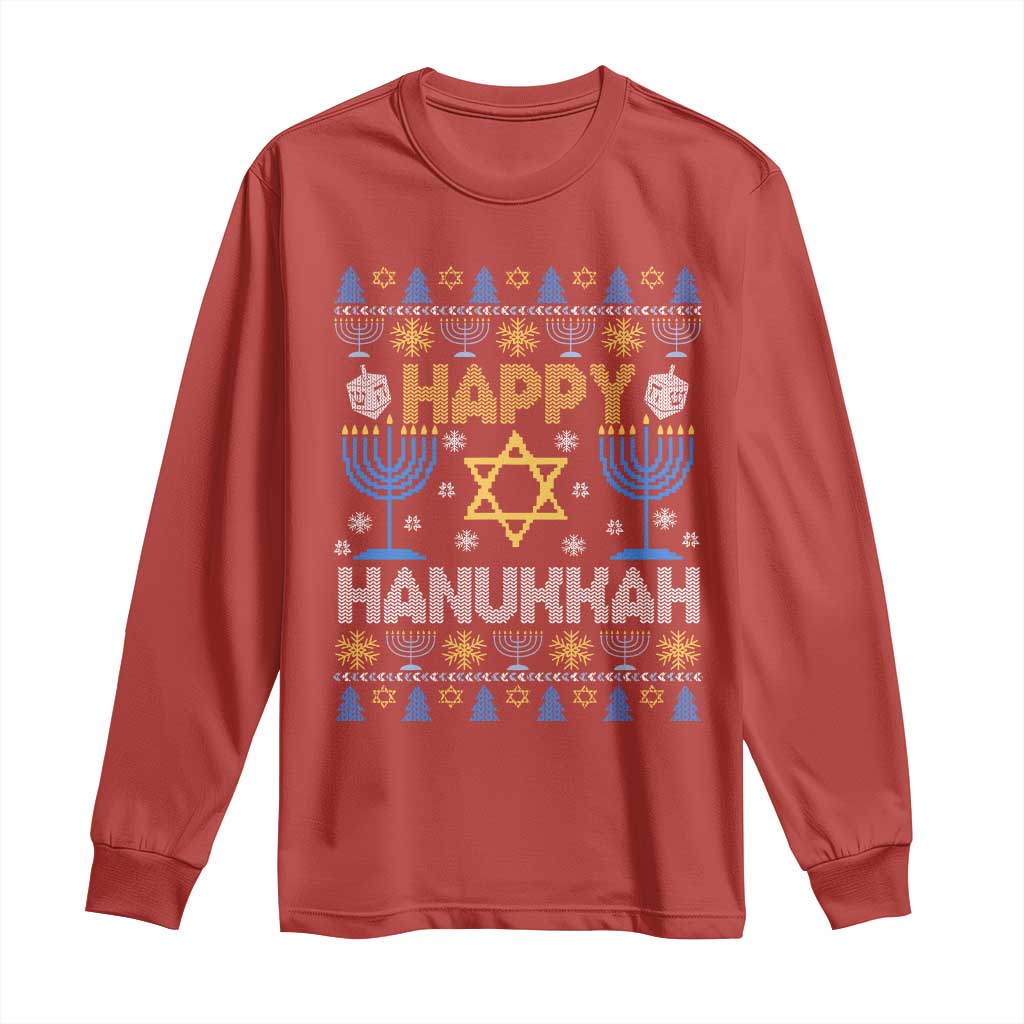 Happy Hanukkah Long Sleeve Shirt Jewish Festival of Lights Hanukkiah Menorah Ugly Chanukah TS02 Red Print Your Wear