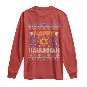 Happy Hanukkah Long Sleeve Shirt Jewish Festival of Lights Hanukkiah Menorah Ugly Chanukah TS02 Red Print Your Wear
