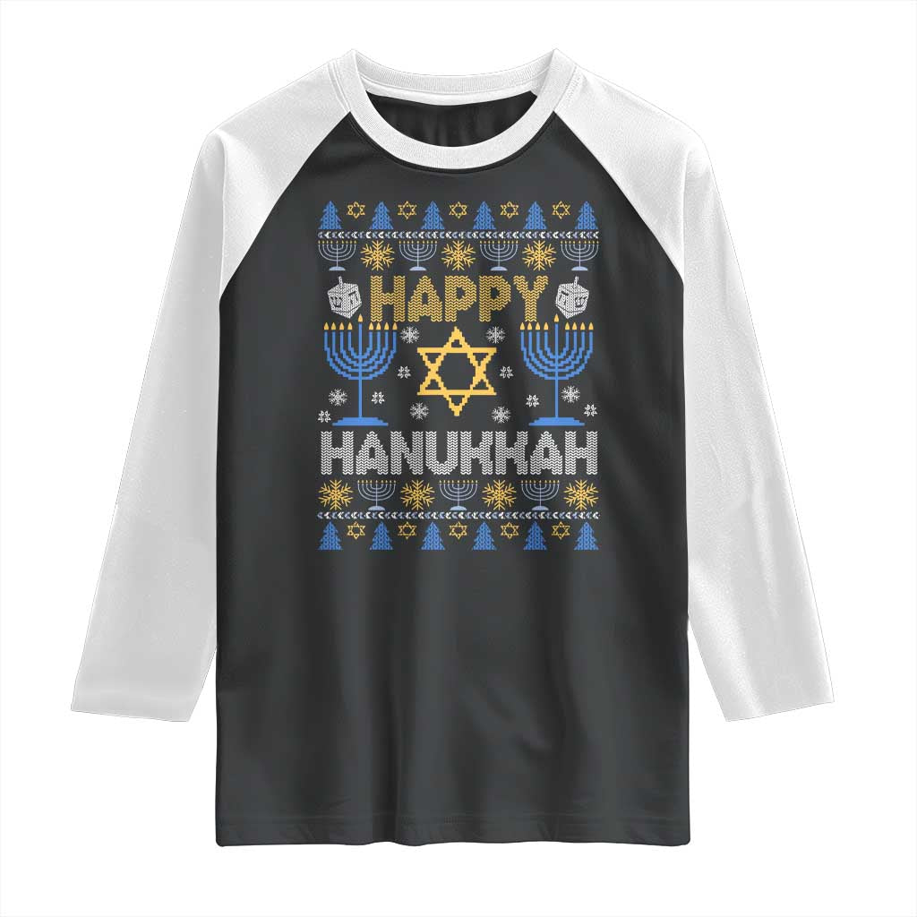 Happy Hanukkah Raglan Shirt Jewish Festival of Lights Hanukkiah Menorah Ugly Chanukah TS02 Black White Print Your Wear