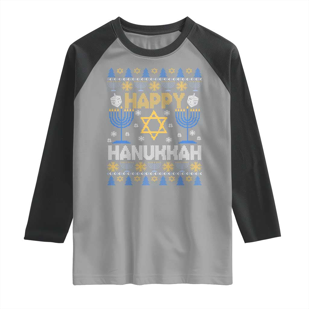 Happy Hanukkah Raglan Shirt Jewish Festival of Lights Hanukkiah Menorah Ugly Chanukah TS02 Sport Gray Black Print Your Wear