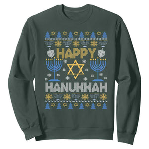 Happy Hanukkah Sweatshirt Jewish Festival of Lights Hanukkiah Menorah Ugly Chanukah TS02 Dark Forest Green Printyourwear