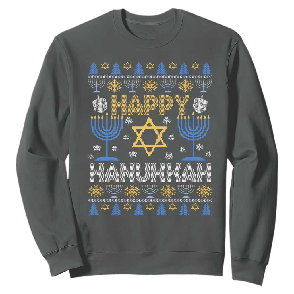 Happy Hanukkah Sweatshirt Jewish Festival of Lights Hanukkiah Menorah Ugly Chanukah TS02 Dark Heather Printyourwear