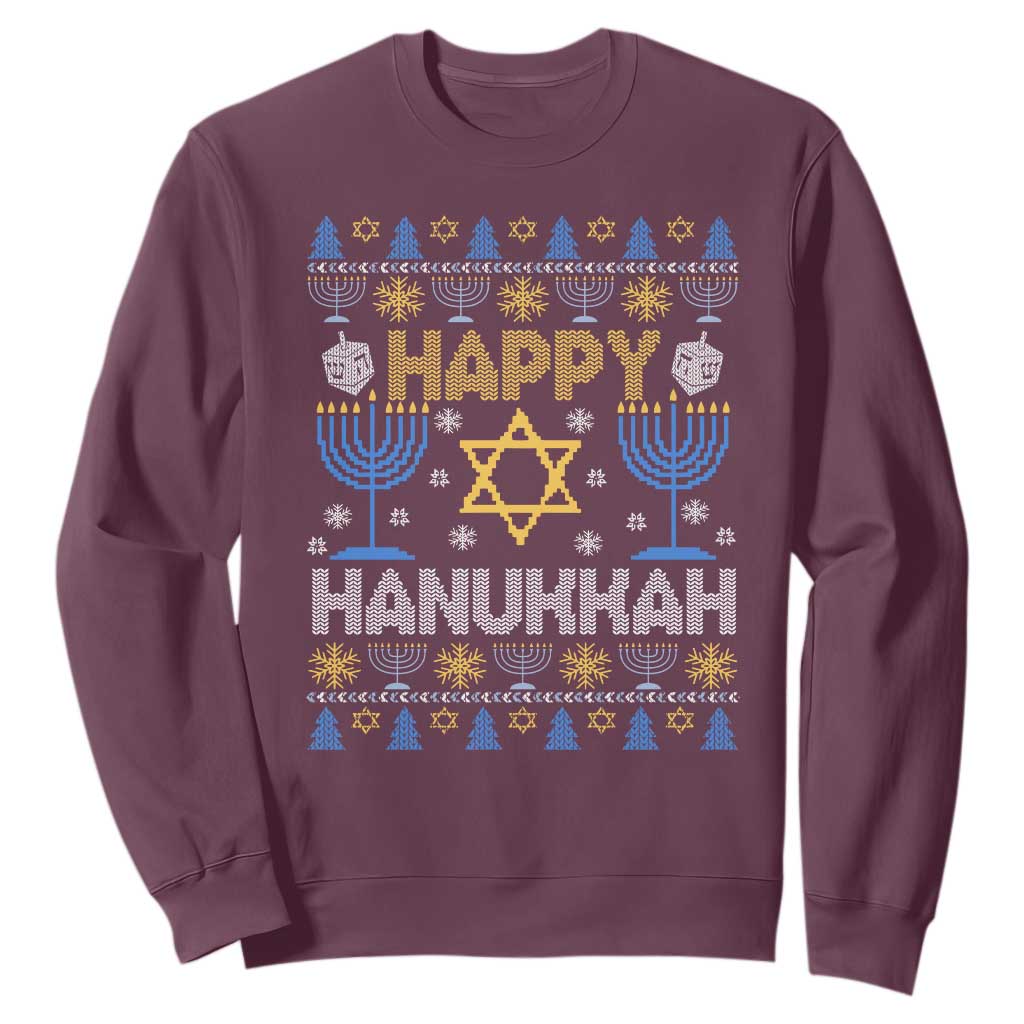 Happy Hanukkah Sweatshirt Jewish Festival of Lights Hanukkiah Menorah Ugly Chanukah TS02 Maroon Printyourwear
