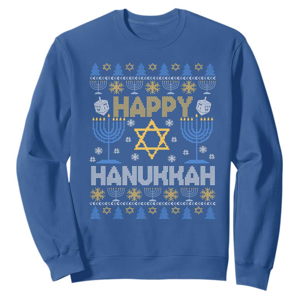 Happy Hanukkah Sweatshirt Jewish Festival of Lights Hanukkiah Menorah Ugly Chanukah TS02 Royal Blue Printyourwear