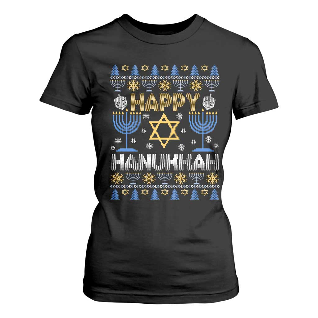 Happy Hanukkah T Shirt For Women Jewish Festival of Lights Hanukkiah Menorah Ugly Chanukah TS02 Black Print Your Wear