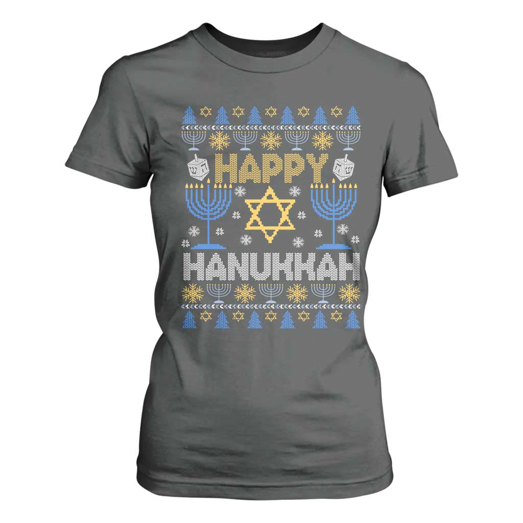Happy Hanukkah T Shirt For Women Jewish Festival of Lights Hanukkiah Menorah Ugly Chanukah TS02 Dark Heather Print Your Wear
