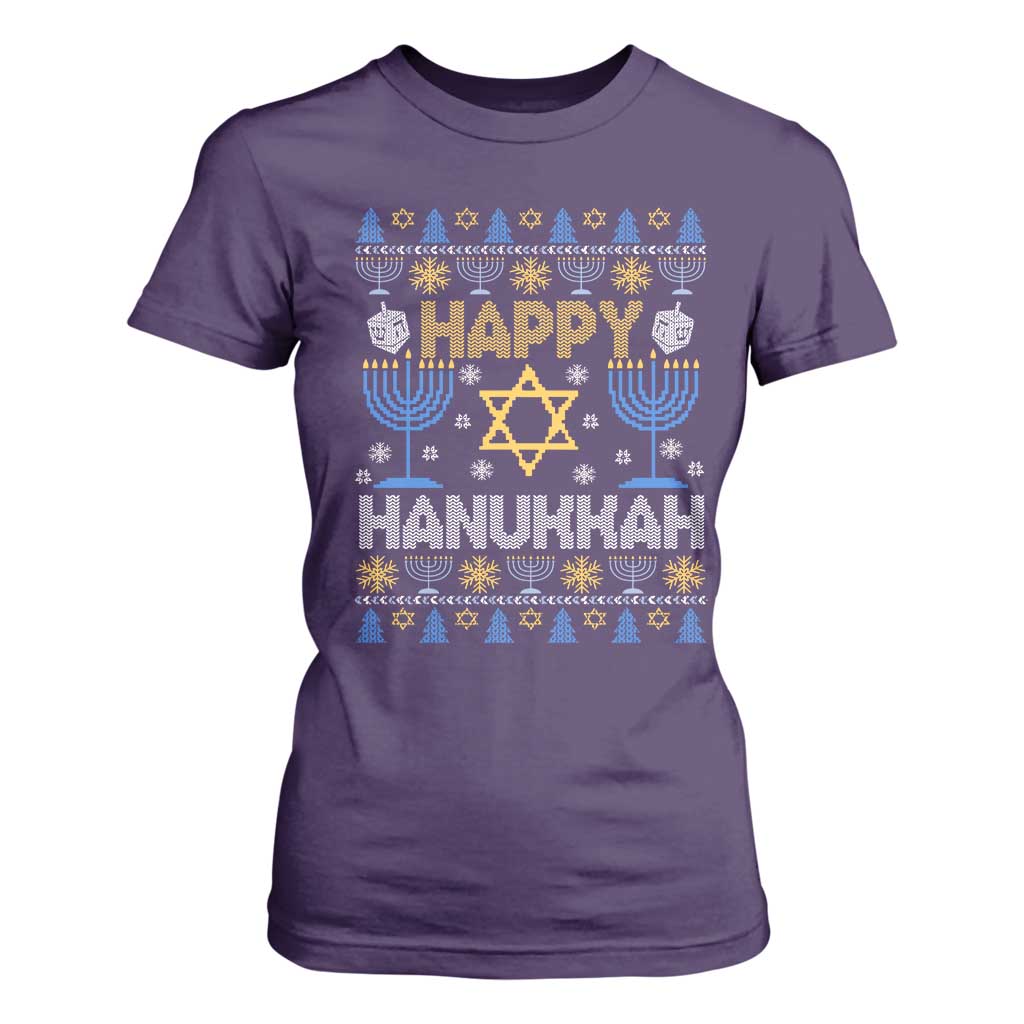Happy Hanukkah T Shirt For Women Jewish Festival of Lights Hanukkiah Menorah Ugly Chanukah TS02 Purple Print Your Wear