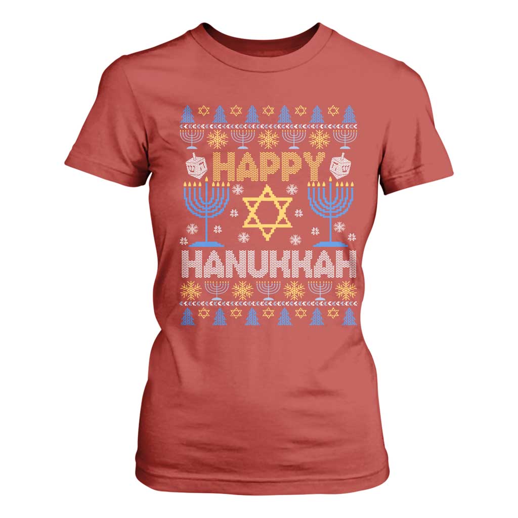 Happy Hanukkah T Shirt For Women Jewish Festival of Lights Hanukkiah Menorah Ugly Chanukah TS02 Red Print Your Wear