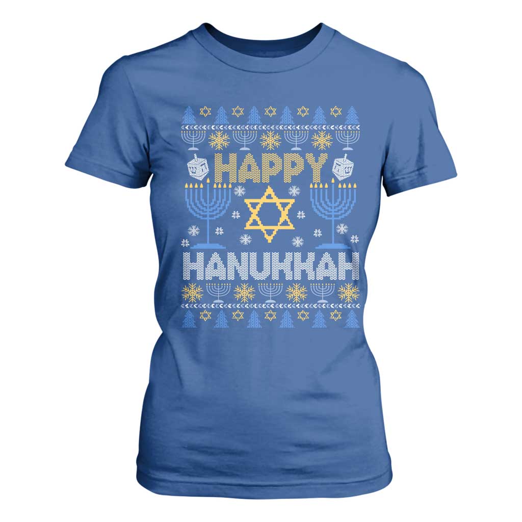 Happy Hanukkah T Shirt For Women Jewish Festival of Lights Hanukkiah Menorah Ugly Chanukah TS02 Royal Blue Print Your Wear