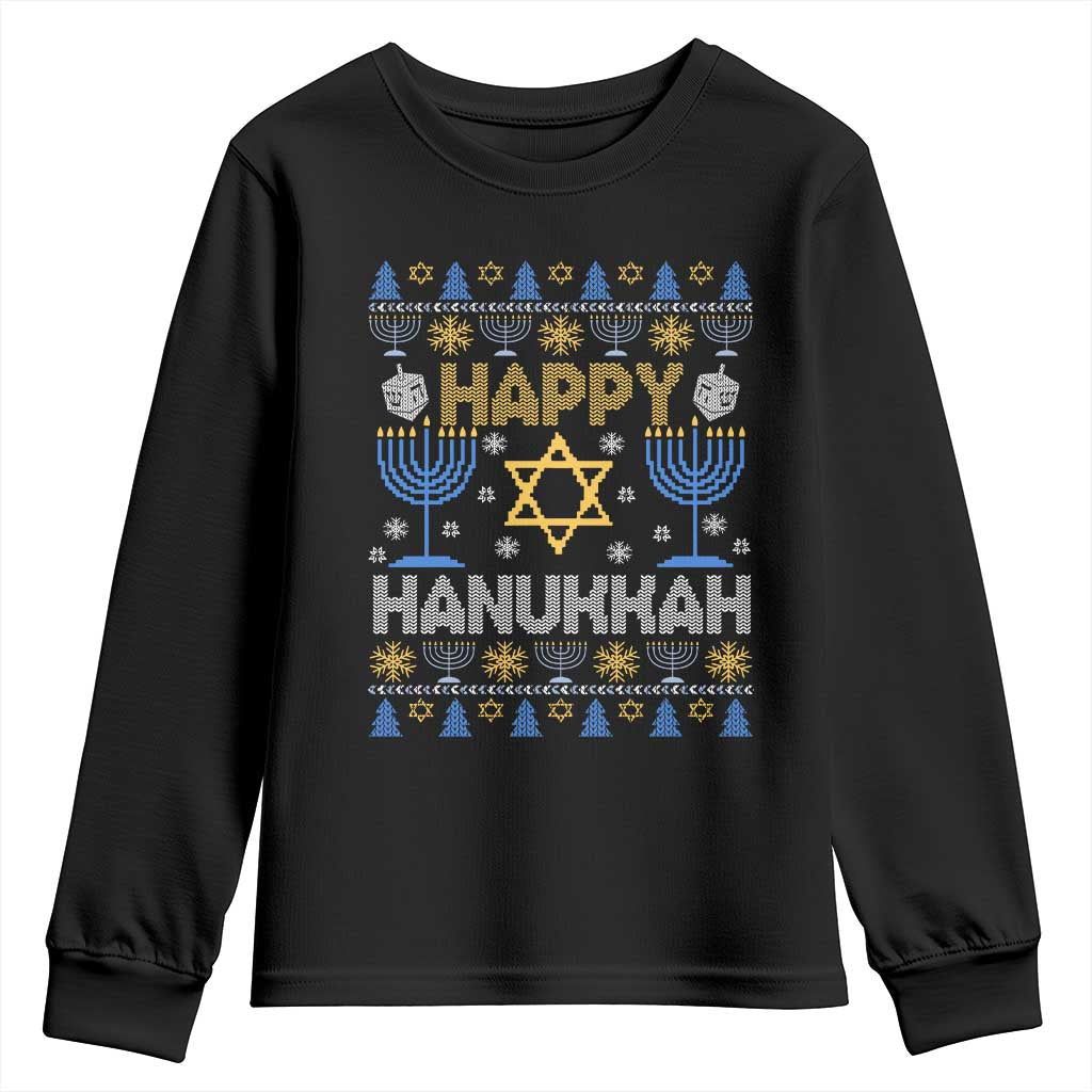 Happy Hanukkah Youth Sweatshirt Jewish Festival of Lights Hanukkiah Menorah Ugly Chanukah TS02 Black Print Your Wear