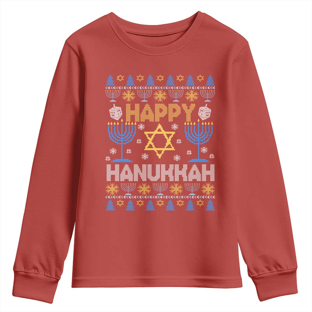 Happy Hanukkah Youth Sweatshirt Jewish Festival of Lights Hanukkiah Menorah Ugly Chanukah TS02 Red Print Your Wear