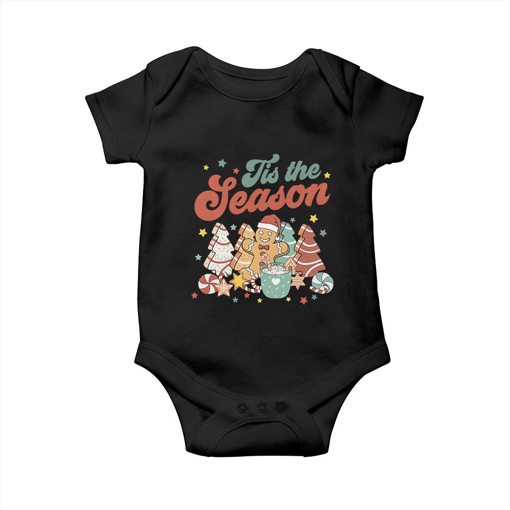 Christmas Cookies Baby Onesie Tis The Season Xmas Tree Cakes Gingerbread Man Retro Groovy TS02 Black Print Your Wear