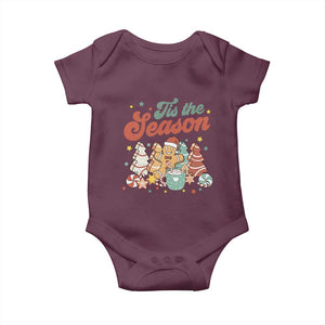 Christmas Cookies Baby Onesie Tis The Season Xmas Tree Cakes Gingerbread Man Retro Groovy TS02 Maroon Print Your Wear