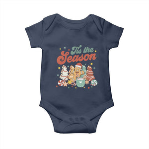 Christmas Cookies Baby Onesie Tis The Season Xmas Tree Cakes Gingerbread Man Retro Groovy TS02 Navy Print Your Wear