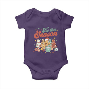 Christmas Cookies Baby Onesie Tis The Season Xmas Tree Cakes Gingerbread Man Retro Groovy TS02 Purple Print Your Wear