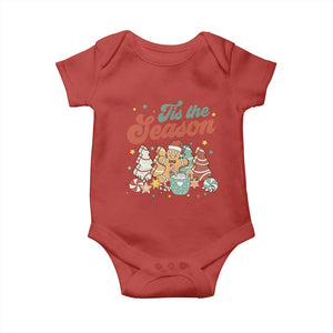 Christmas Cookies Baby Onesie Tis The Season Xmas Tree Cakes Gingerbread Man Retro Groovy TS02 Red Print Your Wear