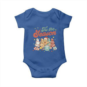 Christmas Cookies Baby Onesie Tis The Season Xmas Tree Cakes Gingerbread Man Retro Groovy TS02 Royal Blue Print Your Wear