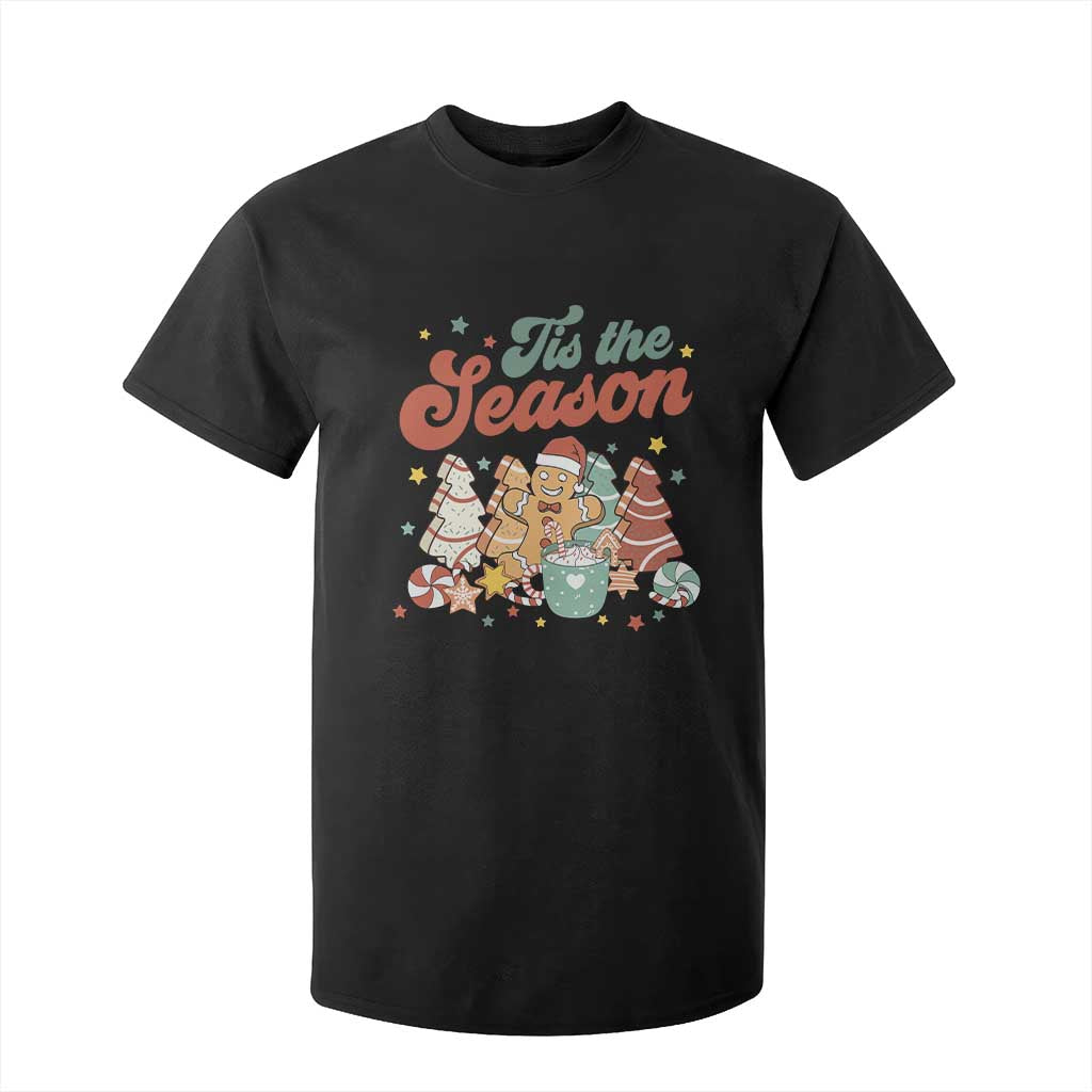Christmas Cookies T Shirt For Kid Tis The Season Xmas Tree Cakes Gingerbread Man Retro Groovy TS02 Black Print Your Wear