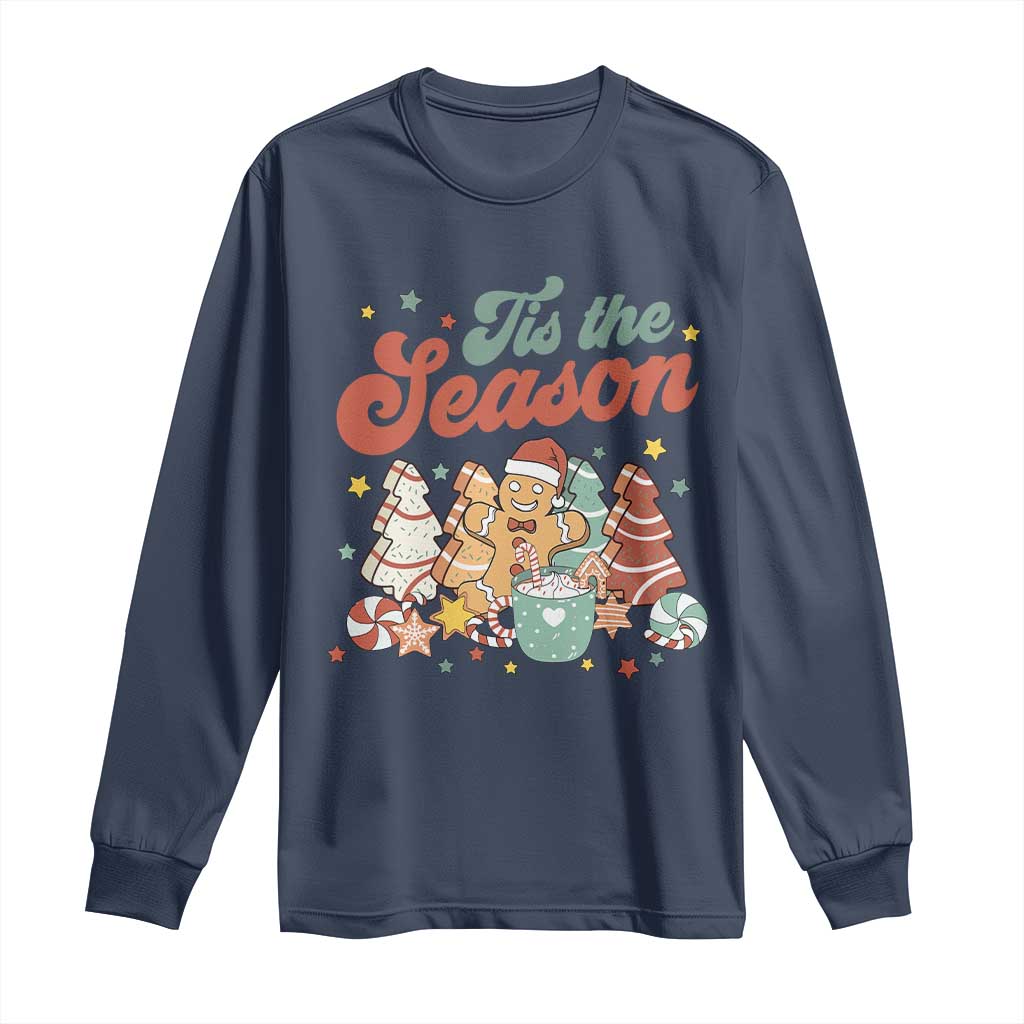 Christmas Cookies Long Sleeve Shirt Tis The Season Xmas Tree Cakes Gingerbread Man Retro Groovy TS02 Navy Print Your Wear