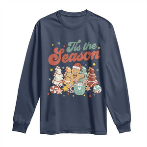Christmas Cookies Long Sleeve Shirt Tis The Season Xmas Tree Cakes Gingerbread Man Retro Groovy TS02 Navy Print Your Wear