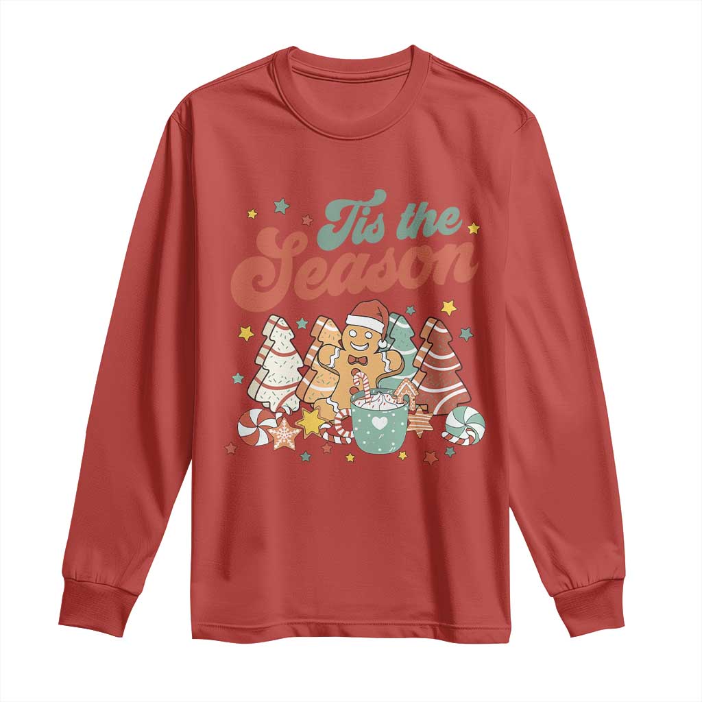 Christmas Cookies Long Sleeve Shirt Tis The Season Xmas Tree Cakes Gingerbread Man Retro Groovy TS02 Red Print Your Wear