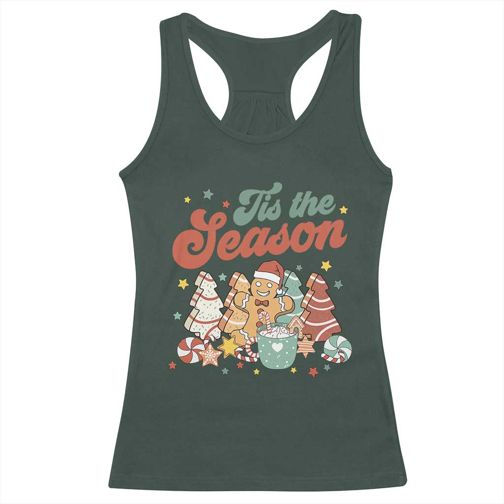 Christmas Cookies Racerback Tank Top Tis The Season Xmas Tree Cakes Gingerbread Man Retro Groovy TS02 Dark Forest Green Print Your Wear