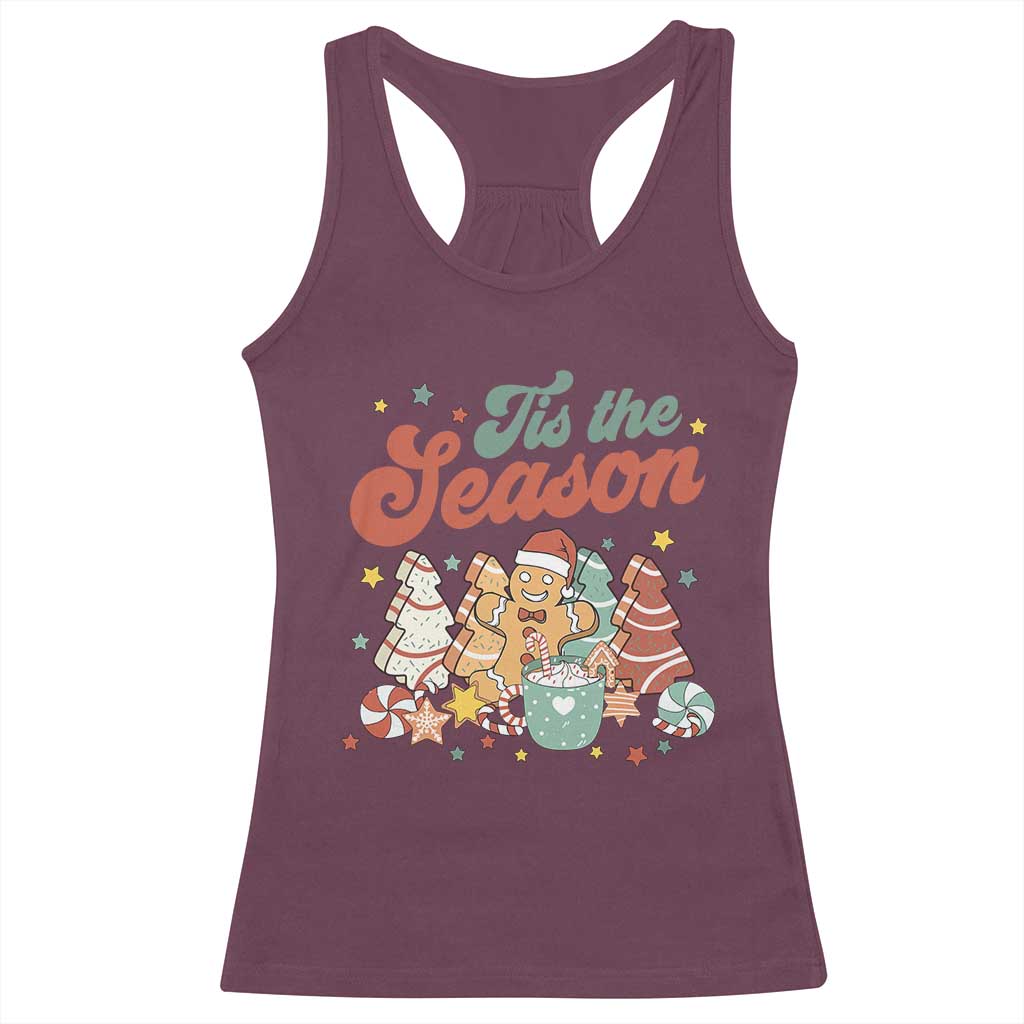 Christmas Cookies Racerback Tank Top Tis The Season Xmas Tree Cakes Gingerbread Man Retro Groovy TS02 Maroon Print Your Wear