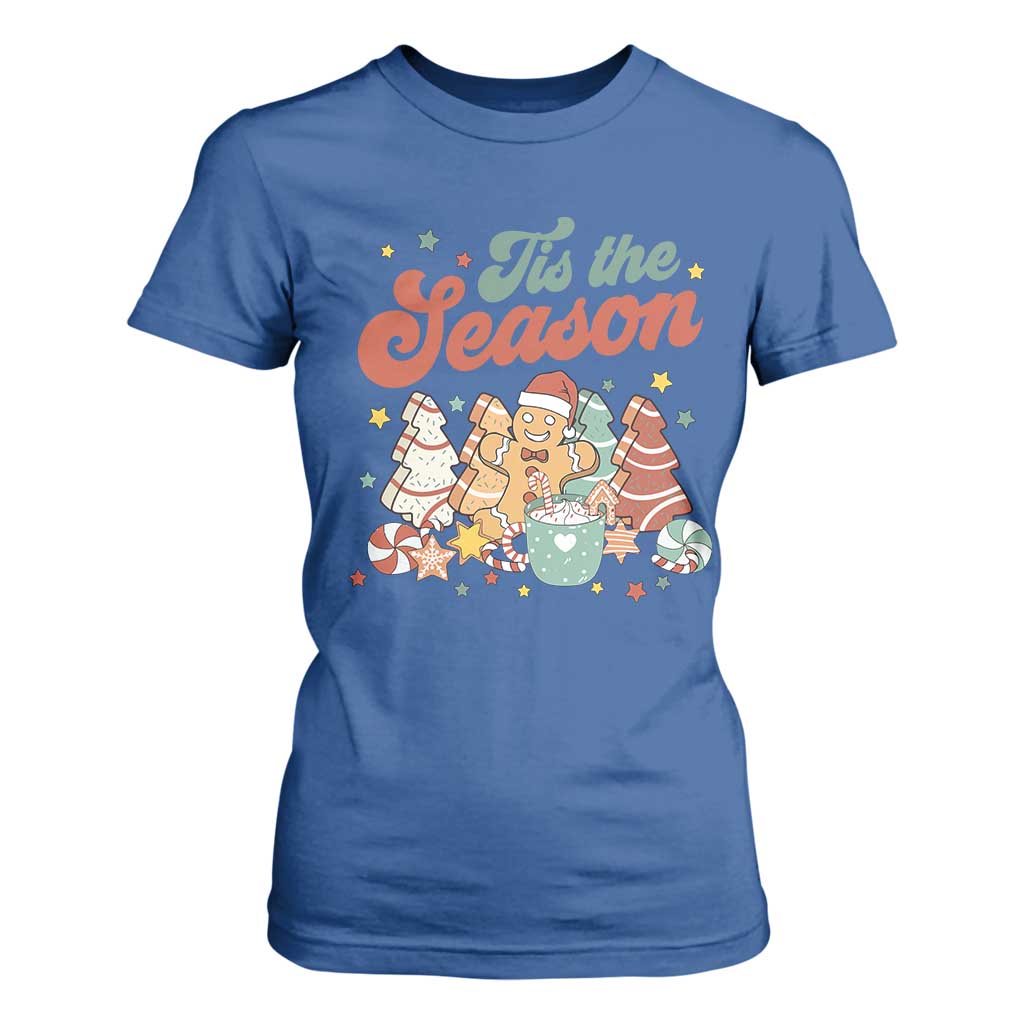 Christmas Cookies T Shirt For Women Tis The Season Xmas Tree Cakes Gingerbread Man Retro Groovy TS02 Royal Blue Print Your Wear